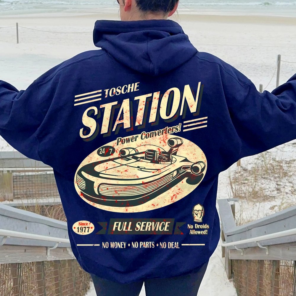 Classic Printed Back Cotton Hoodie with a Fictitious Location Design
