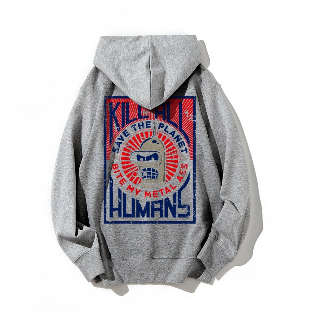 Save The Planet Kill All Humans Geek Printed Back Cotton Hoodie