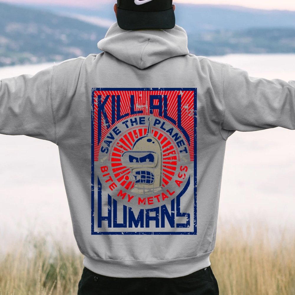 Save The Planet Kill All Humans Geek Printed Back Cotton Hoodie