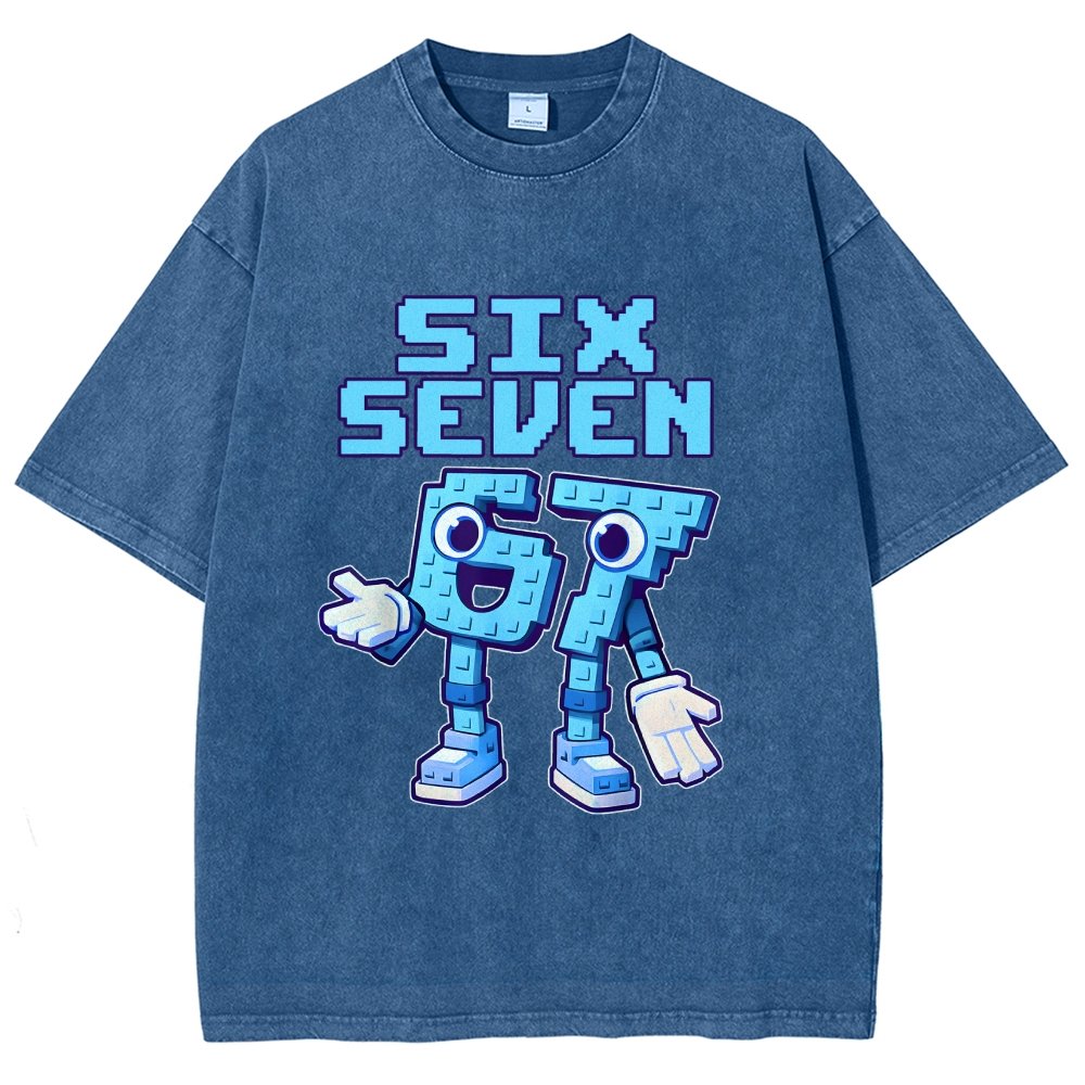 Six Seven Ice Cream Drip 67 Meme Gen Alpha Slang Vintage Distressed T-shirt