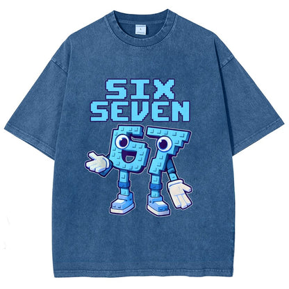 Six Seven Ice Cream Drip 67 Meme Gen Alpha Slang Vintage Distressed T-shirt