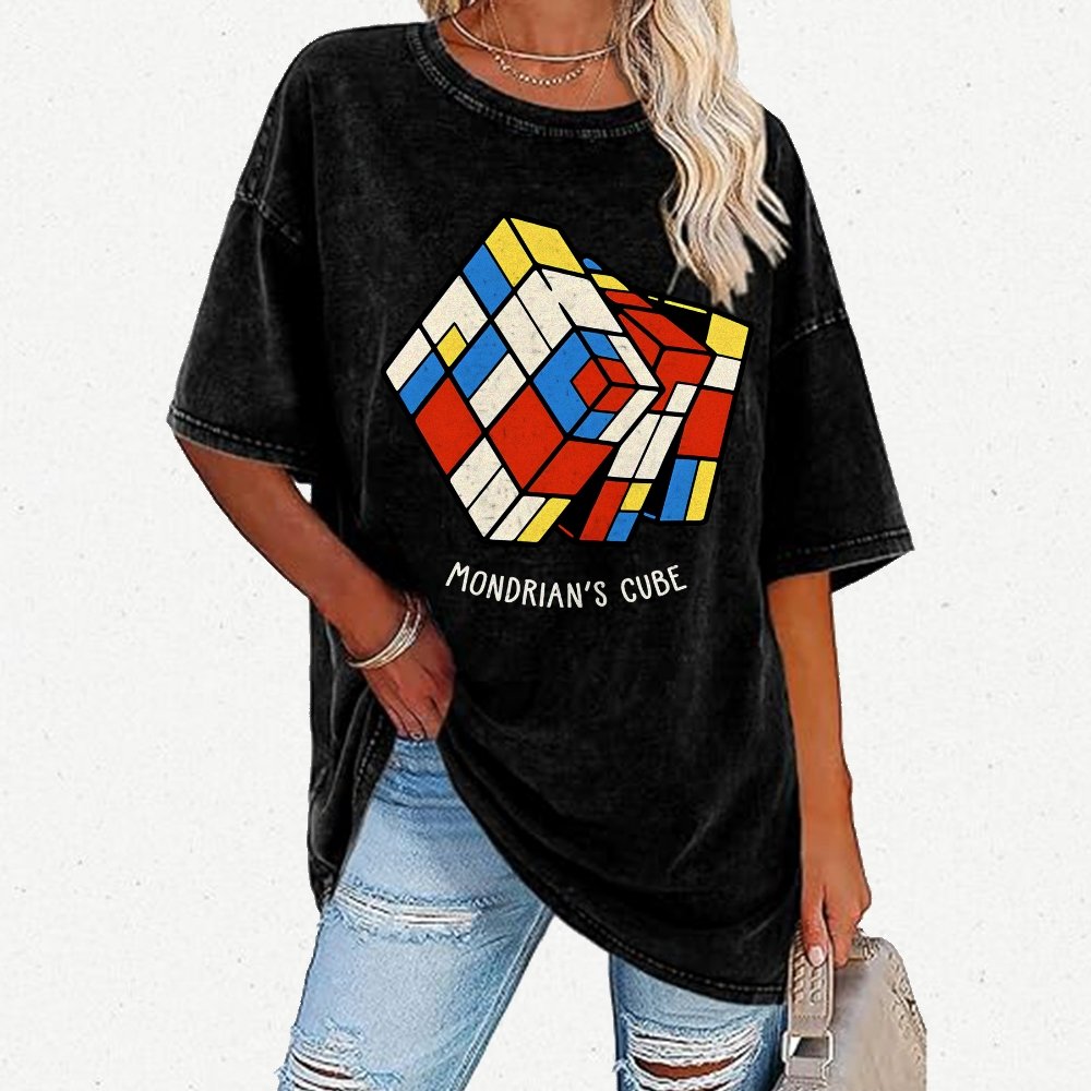 The Mondrian Rubik Cube Vintage Distressed T-shirt