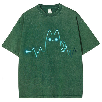 Heart Cat Beat Vintage Distressed T-shirt
