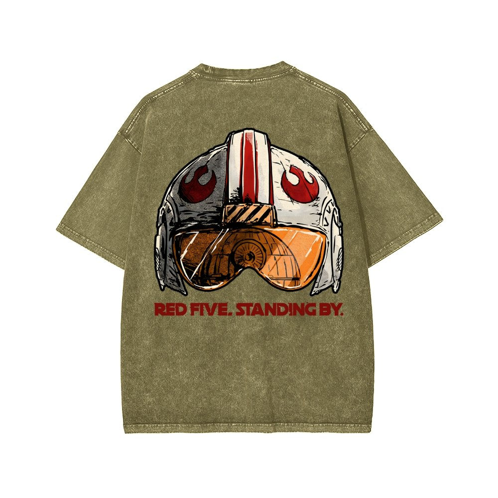 Standing By Front And Back Printing Washed T-shirt