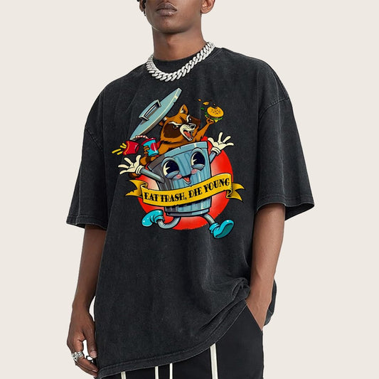 Eat trash die young vintage cartoon Classic Vintage Distressed T-shirt