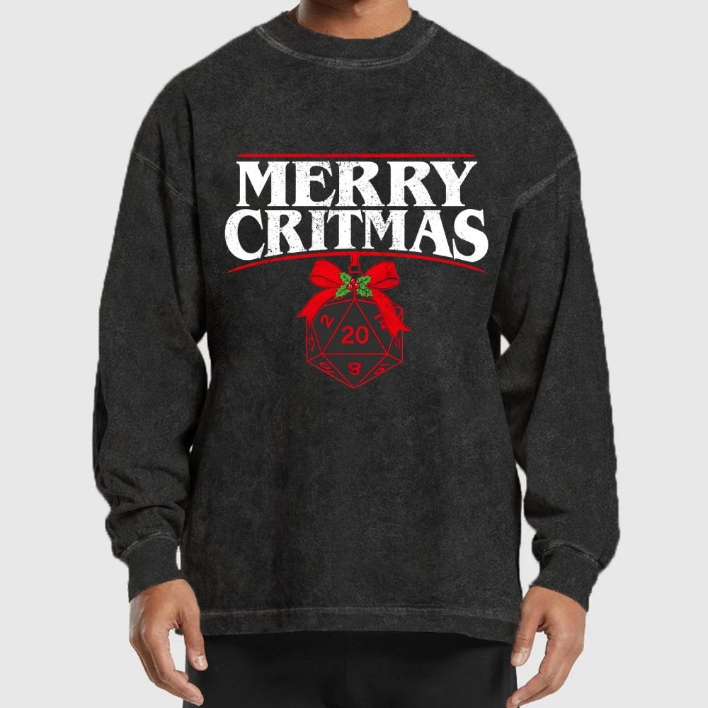Merry Critmas D20 Holiday Washed Long Sleeve Tee