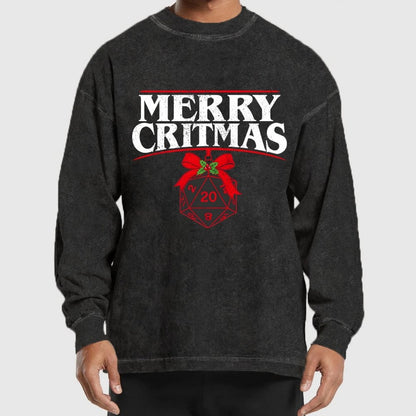 Merry Critmas D20 Holiday Washed Long Sleeve Tee