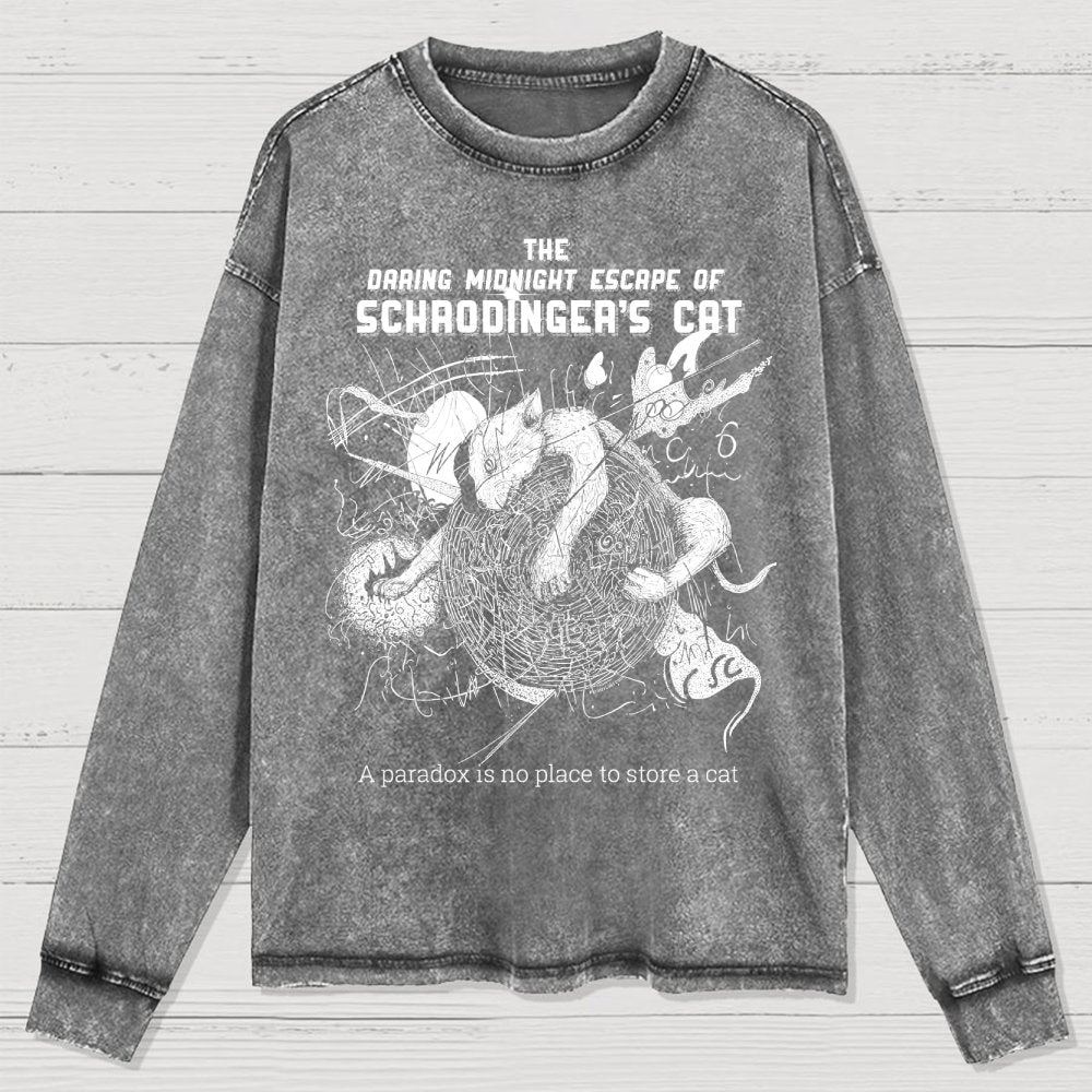 The Daring Midnight Escape of Schrödinger's Cat Washed Long Sleeve Tee