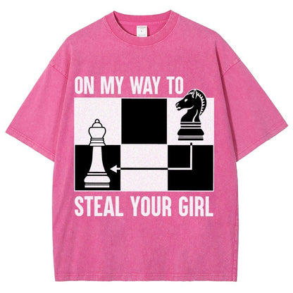 Chess Game On My Way To Steal Your Girl Vintage Distressed T-shirt