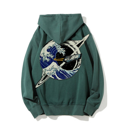 Interstellar Kanagawa Wave Printed Back Cotton Hoodie
