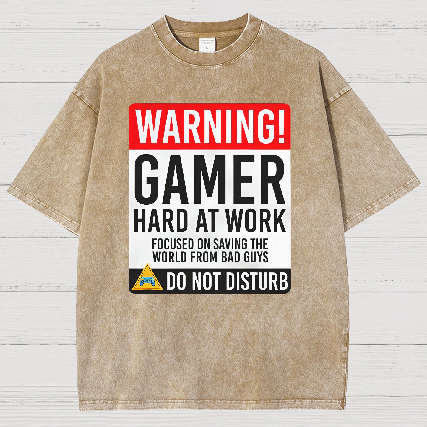Warning Gamer Hard At Work - Geek Gamer Vintage Distressed T-shirt