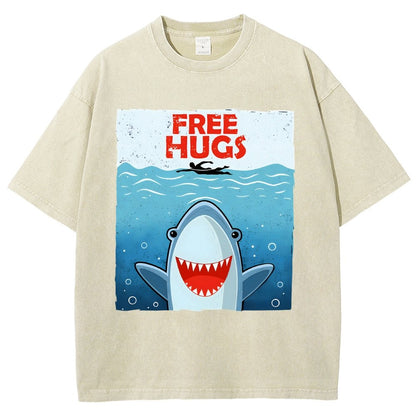 Free Shark Hugs Vintage Distressed T-shirt