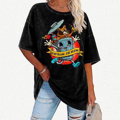 Eat trash die young vintage cartoon Classic Vintage Distressed T-shirt