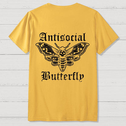 Funny Antisocial Butterfly Front And Back Printing Geek T-Shirt