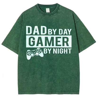 Dad By Day Gamer By Night Vintage Distressed T-shirt