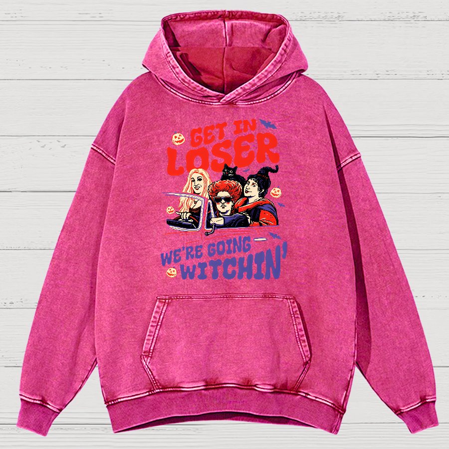 Retro Halloween Shirt - Get In Loser We're Going Witchin Vintage Distressed Hoodie