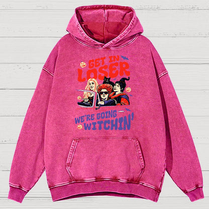 Retro Halloween Shirt - Get In Loser We're Going Witchin Vintage Distressed Hoodie