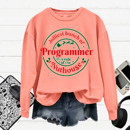 Jolliest Bunch Of Programmer Christmas Cotton Pullover Sweatshirt