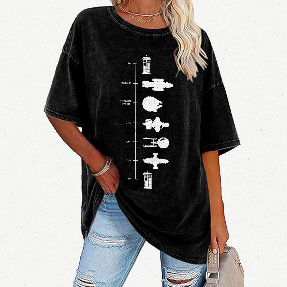Sci-Fi Spaceship Timeline Vintage Distressed T-shirt