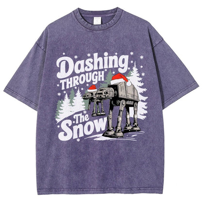 Empire Robot Dog Crosses the Snow Christmas Vintage Distressed T-shirt