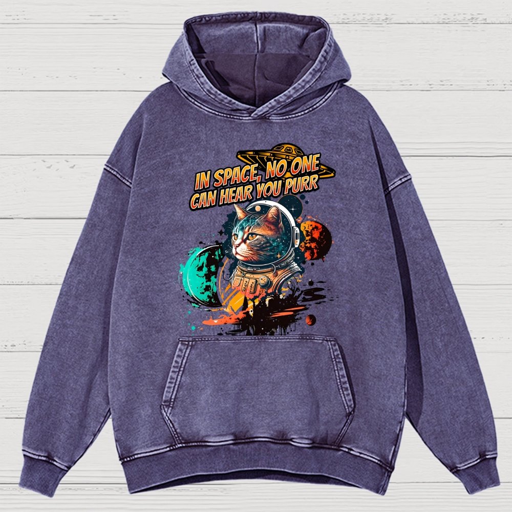 In Space No One Can Hear You Purr Vintage Distressed Hoodie