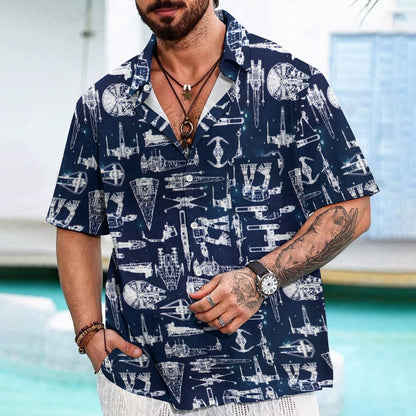 Space War Galaxy Ship Blueprints Geek Hawaiian Shirt