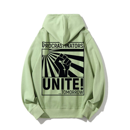 Procrastinators Unite! Printed Back Unisex Cotton Hoodie