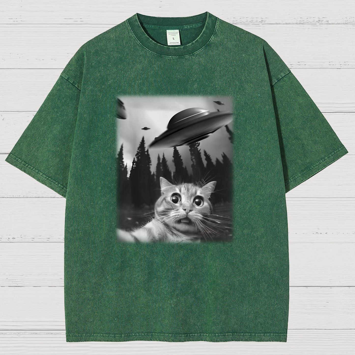Cat With UFOs Vintage Distressed T-shirt