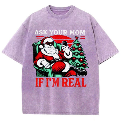 Ask Your Mom Funny Santa Vintage Distressed T-shirt