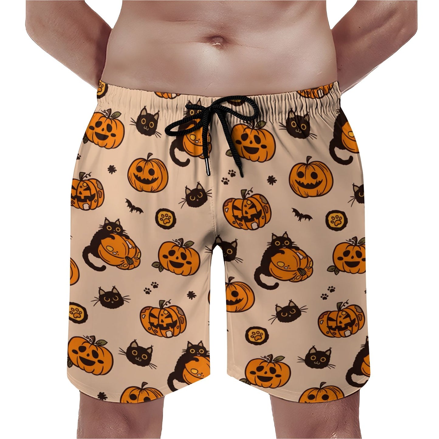 Pumpkin Black Cat Halloween Geek Shorts