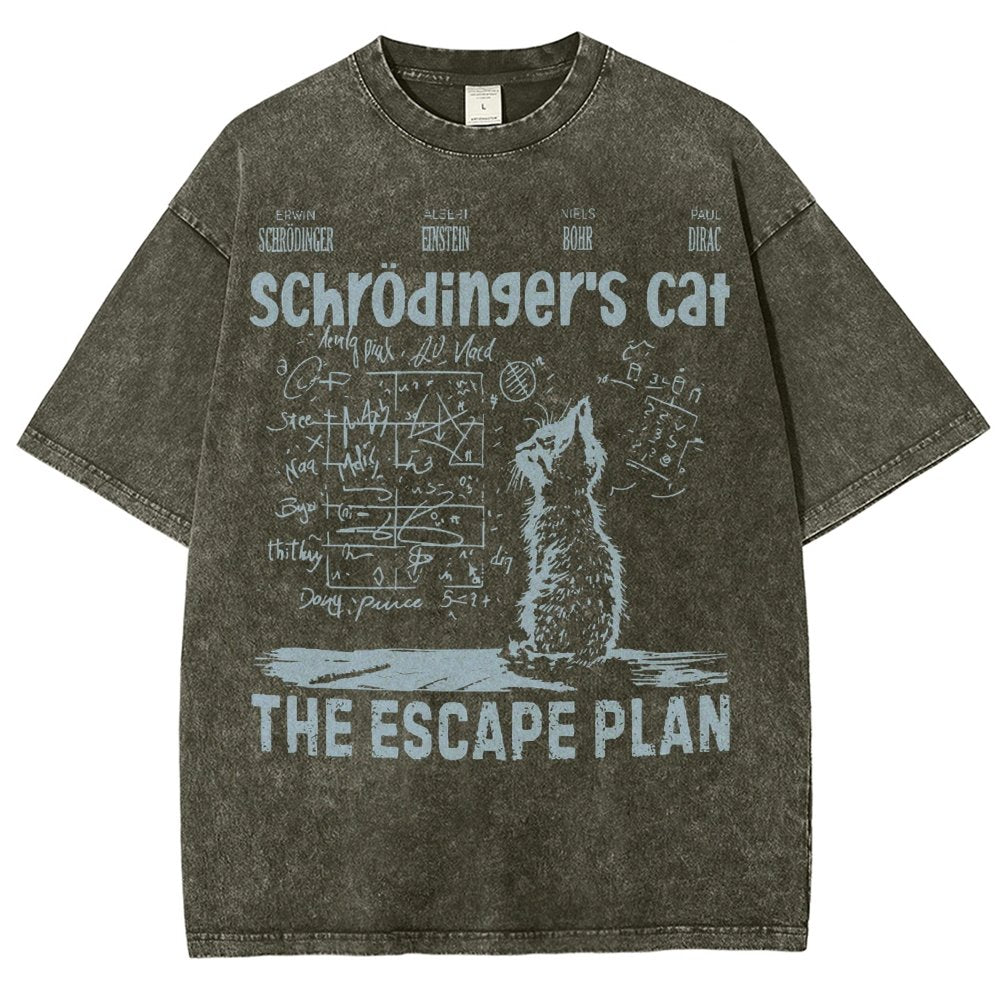 Schrodinger's Cat Escape Plan Interesting Physics Science Vintage Distressed T-shirt