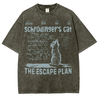 Schrodinger's Cat Escape Plan Interesting Physics Science Vintage Distressed T-shirt
