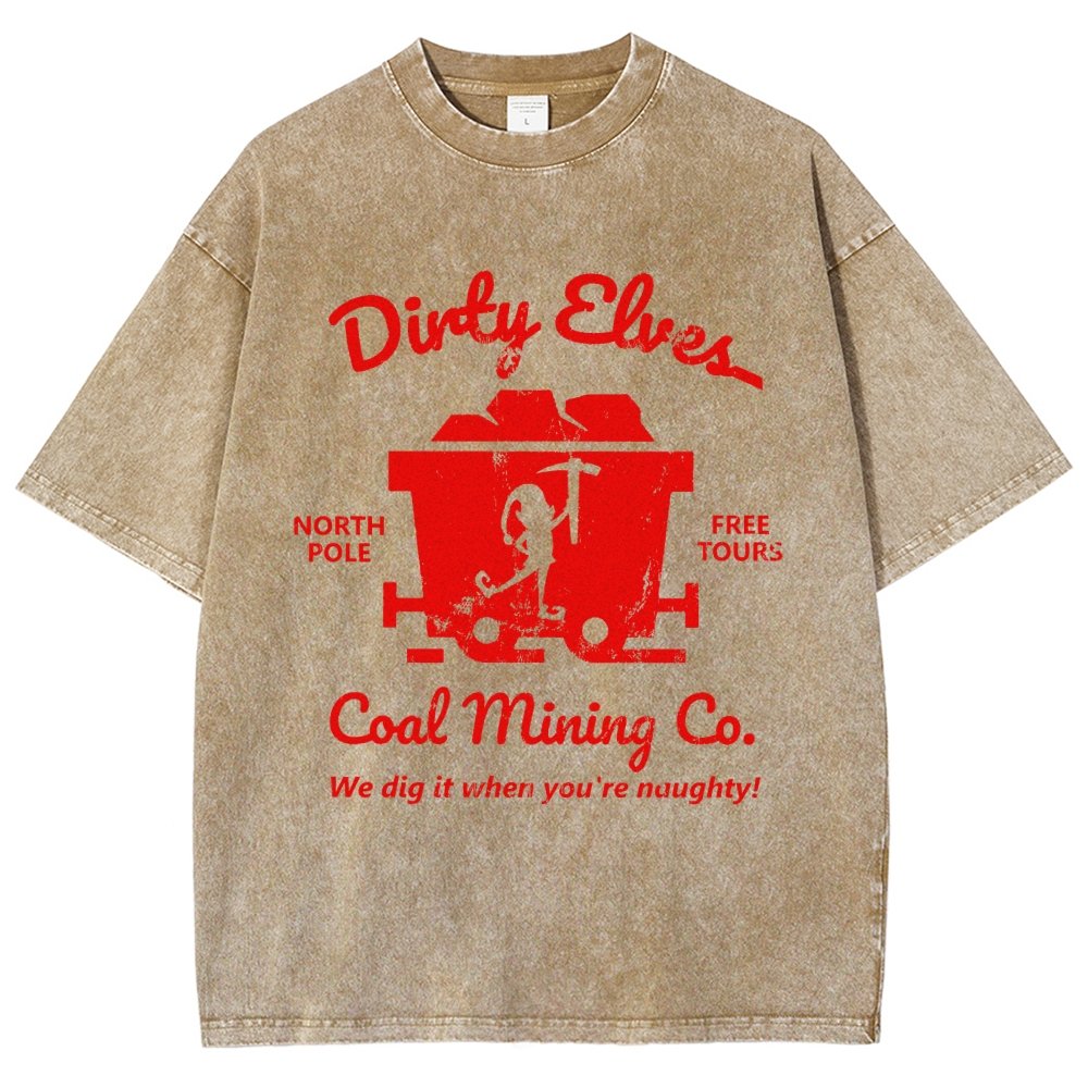 Dirty Elves Coal Mining Company Christmas Humor Vintage Distressed T-shirt