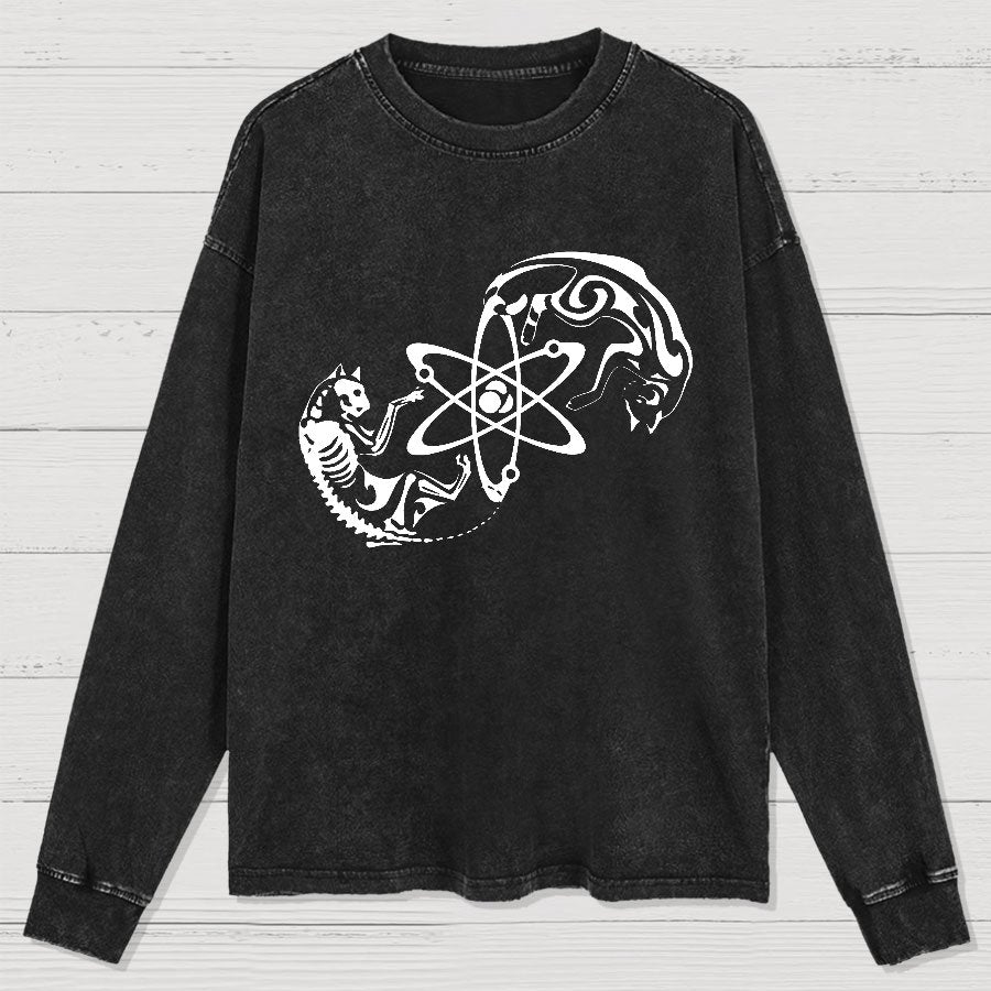 Science Cat Geek Washed Long Sleeve Tee