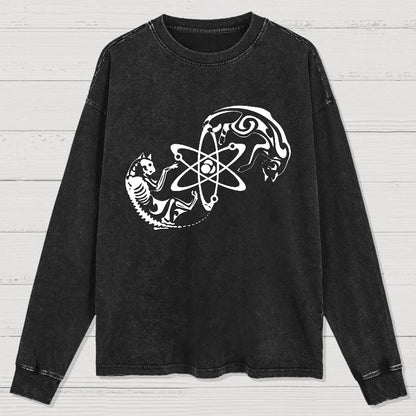 Science Cat Geek Washed Long Sleeve Tee