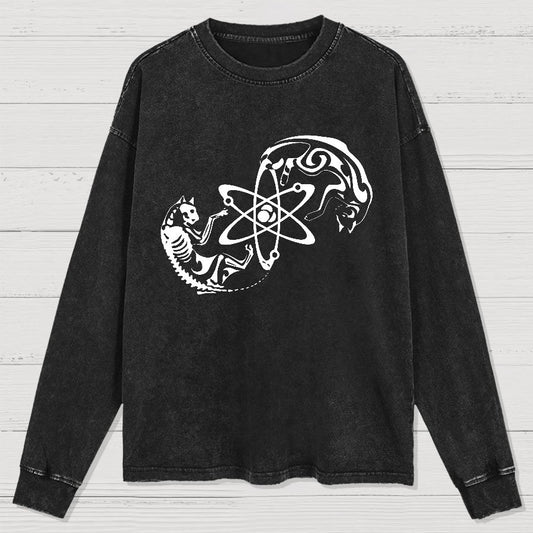 Science Cat Geek Washed Long Sleeve Tee