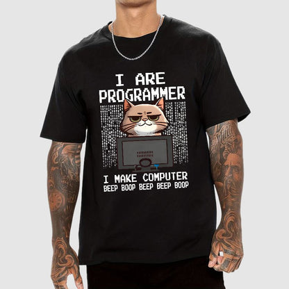 Programmer Cute Cat Coding Geeky T-Shirt