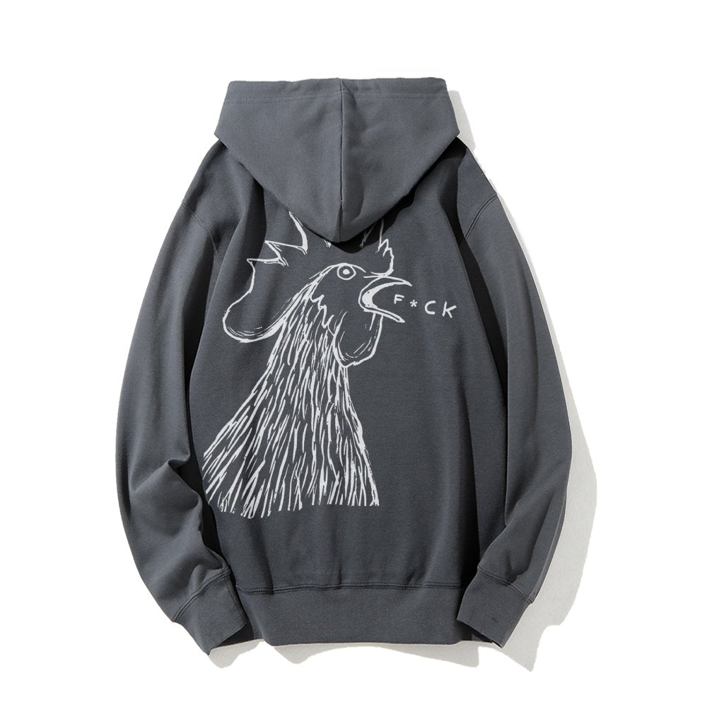 Funny Chicken  Printed Back Cotton Hoodie