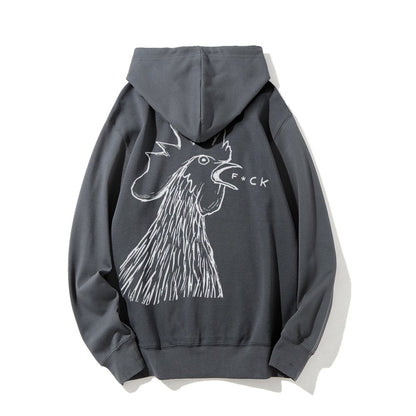 Funny Chicken  Printed Back Cotton Hoodie