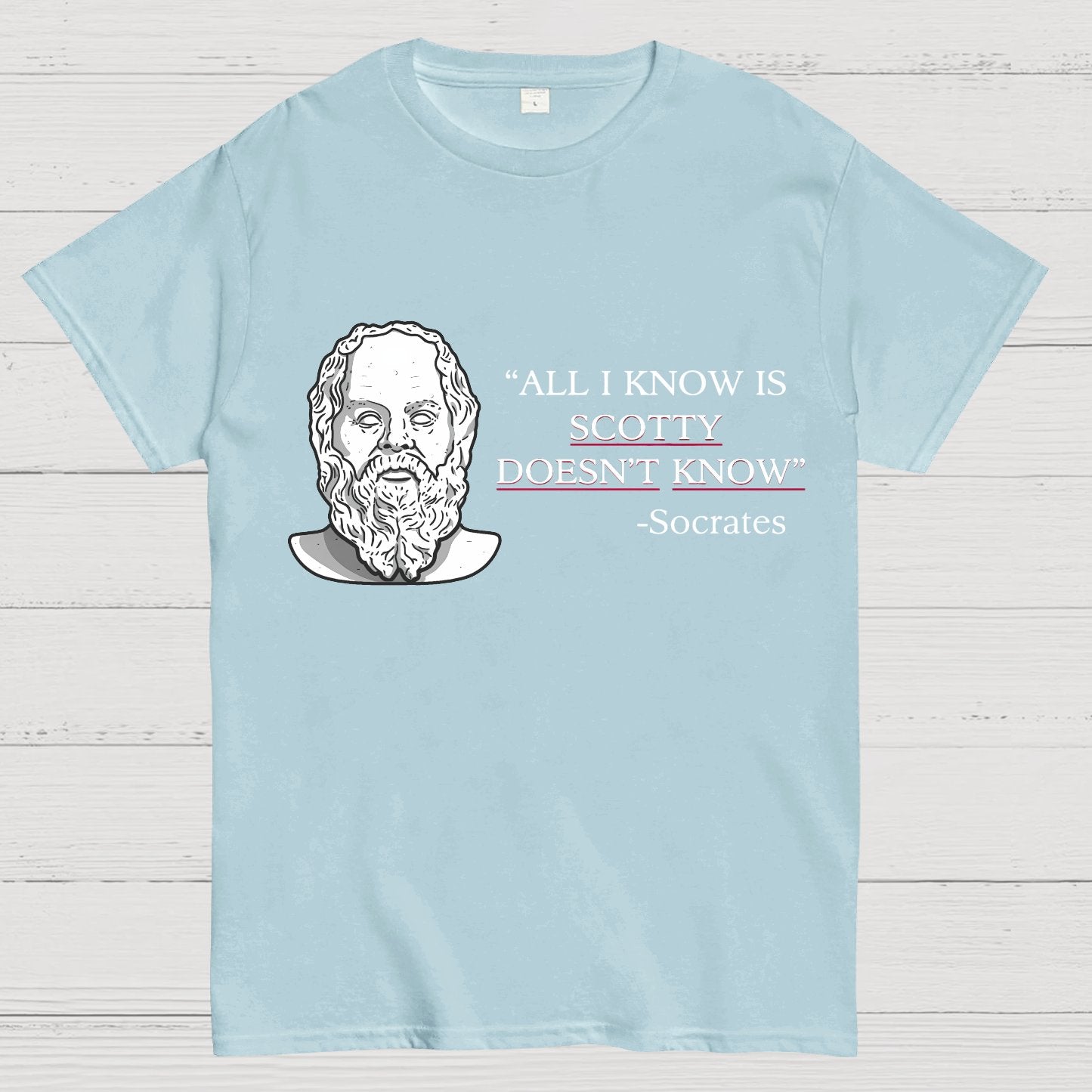ALL I KNOW IS SCOTTY DOESNT KNOW Small Quantity Socrates Nerdy T-Shirt