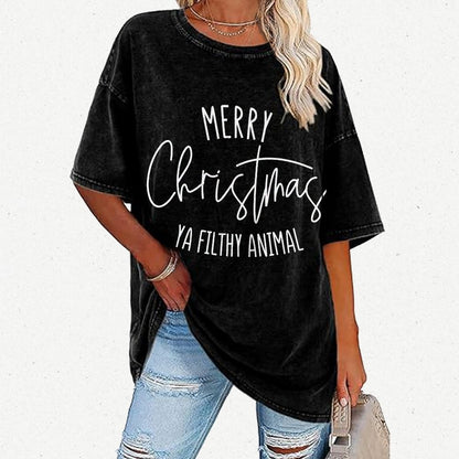 Merry Christmas Ya Filthy Animal Vintage Distressed T-shirt