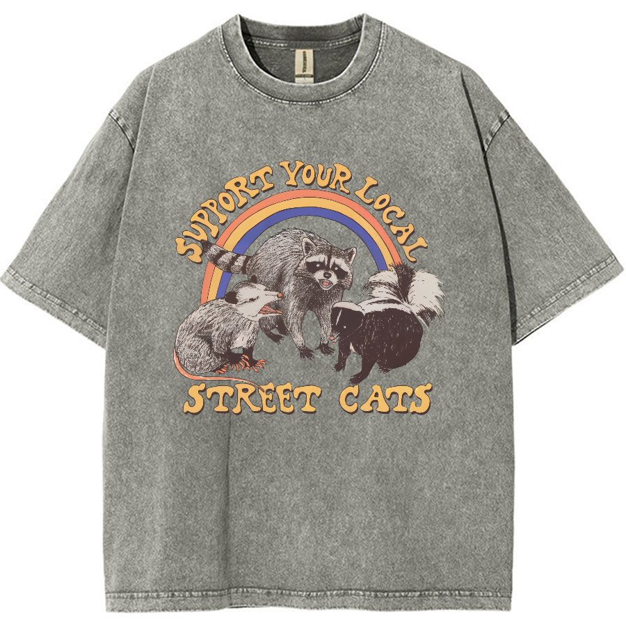 Support Your Local Street Cats (raccoon) Vintage Distressed T-shirt