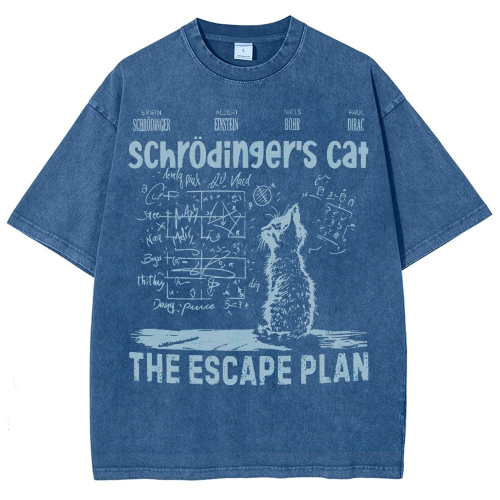 Schrodinger's Cat Escape Plan Interesting Physics Science Vintage Distressed T-shirt