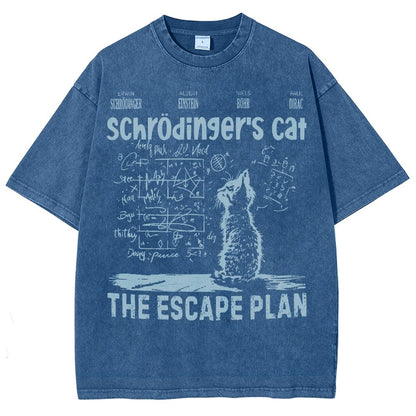 Schrodinger's Cat Escape Plan Interesting Physics Science Vintage Distressed T-shirt