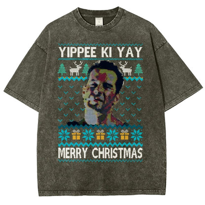 Yippee Ki Yay Christmas Vintage Distressed T-shirt
