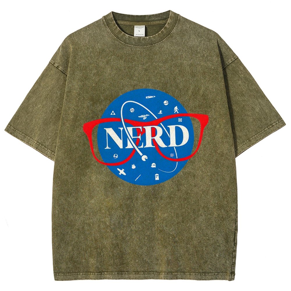 Nerdy Space Patch Vintage Distressed T-shirt