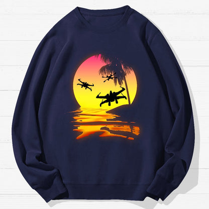 Fighter Planes And Sunset Geek Cotton Sweatshirt