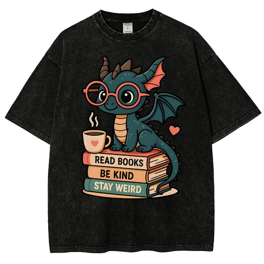 Dragons and Books - Kind and Weird Vintage Distressed T-shirt