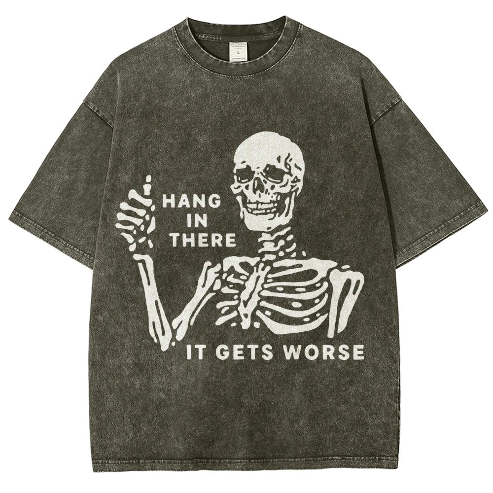 Hang In There Skeleton Vintage Distressed T-shirt