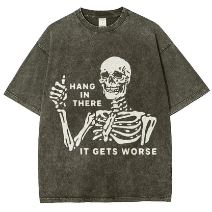 Hang In There Skeleton Vintage Distressed T-shirt